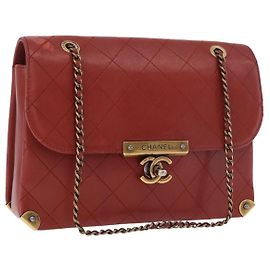 CHANEL Matelasse Chain Shoulder Bag Lamb Skin Red Gold CC Auth ka5036M