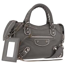 BALENCIAGA Leather Classic Metallic Edge Mini City 2way Gray Silver Auth 187985M - Balenciaga