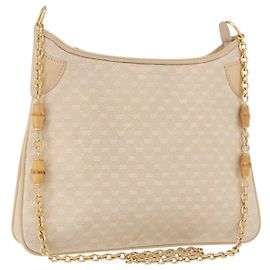 Borsa a Spalla GUCCI Micro GG Canvas Bamboo Chain Ivory Gold Auth 186588