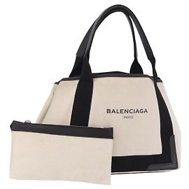 BALENCIAGA Borsa Tote Cabas M Navy in tela e pelle Ivory Silver 339933 Auth 190340