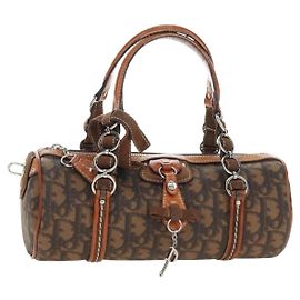 Borsa Christian Dior Trotter Canvas Romantic PVC Marrone Argento Auth 189127M