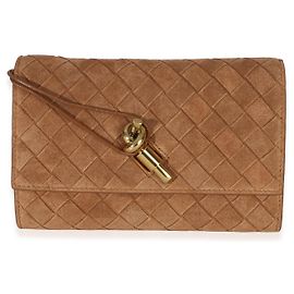 Pochette Small Andiamo in scamosciato Intrecciato color Tan di Bottega Veneta
