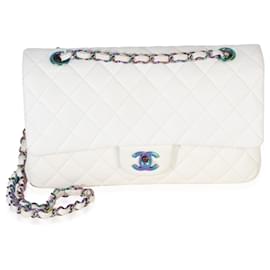 Borsa Chanel White Quilted Caviar Rainbow Medium Classic Double Flap