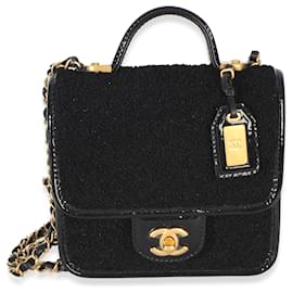 Borsa Chanel Black Tweed Patent School Memory Mini Top Handle Flap Bag