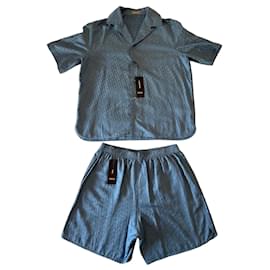 Completo camicia e pantaloncini in seta Dior Oblique Bleu