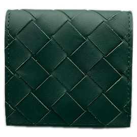 Bottega Veneta Intrecciato Münzbeutel aus grünem Kalbsleder