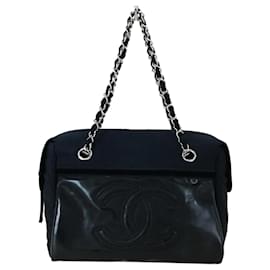 Borsa a tracolla CC in tessuto nero e pelle Chanel