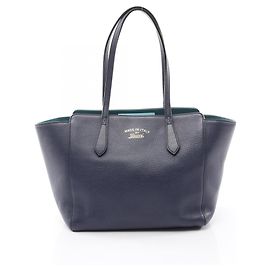 Gucci Swing Tote Bag aus marineblauem Leder