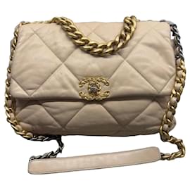 Borsa Chanel 19 Large Flap Beige in agnello
