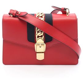 Gucci Sylvie Small Web Line Schultertasche aus rotem Leder