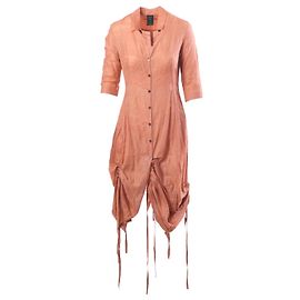 Jean Paul Gaultier Femme Leinenkleid in Pfirsich mit Rüschen