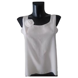 Top sans manches en soie écru Chanel