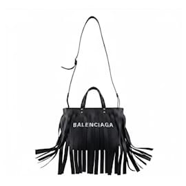 Balenciaga Fransen-Tote-Bag aus schwarzem Leder
