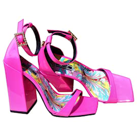 Versace Sandali Tacco Blocco Pelle Verniciata Fuchsia 36,5