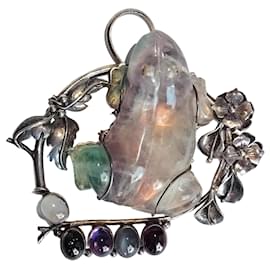 Spilla Pendente Rana Fluorite Argento - No Name
