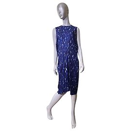 Balenciaga Blue Abstract Print Sleeveless Silk Midi Dress