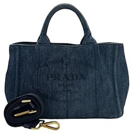 Borsa Prada Canapa Mini in denim blu scuro