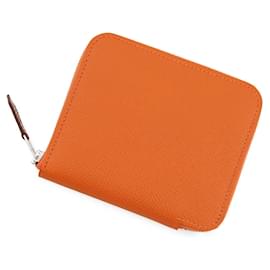 Portefeuille compact en soie Hermes Azap en cuir Epsom orange - Hermès