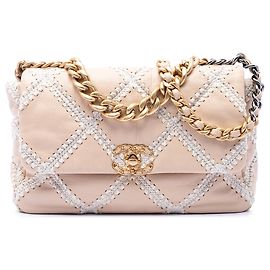 Chanel Beige Large Crochet Calfskin 19 Flap