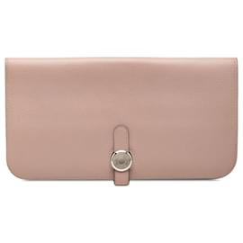 Portafoglio lungo Dogon in pelle Clemence rosa Hermès