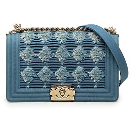 Chanel Blue Old Medium Pleated Denim Boy Flap