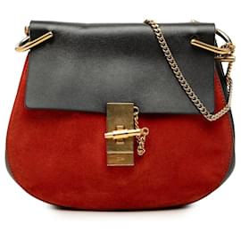 Chloé Drew Crossbody in scamosciato e pelle di vitello bicolore rosso Small