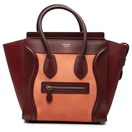 Celine Luggage Tote aus zweifarbigem Mikro-Kalbsleder in Rot - Céline