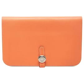 Portefeuille Hermès Orange Clemence Dogon Duo GM