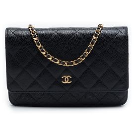 Portafoglio Chanel Black CC Quilted Caviar con catena
