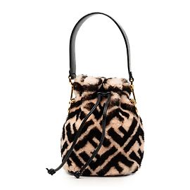 Fendi Borsa a secchiello Mini Zucca Shearling Mon Tresor Beige