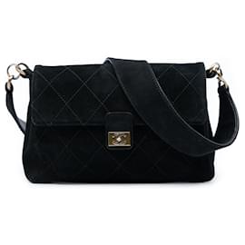 Borsa a tracolla Chanel Black CC in scamosciato trapuntato