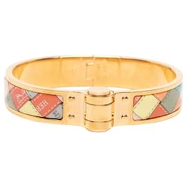 Hermès Gold Narrow Bolduc au Carre Enamel Hinge Bracelet PM