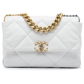 Chanel White Large Lambskin 19 Flap