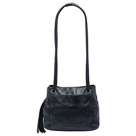Borsa a tracolla Chanel Black CC in agnello con nappa e nappa