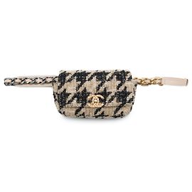 Borsa a tracolla 19 in tweed pied-de-poule beige Chanel