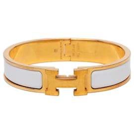 Bracelet Clic H Hermès en émail blanc étroit PM