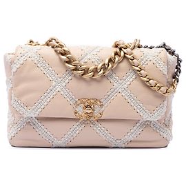 Chanel Beige Large Crochet Calfskin 19 Flap