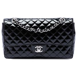 Chanel Black Medium Quilted Patent Secret Label Flap