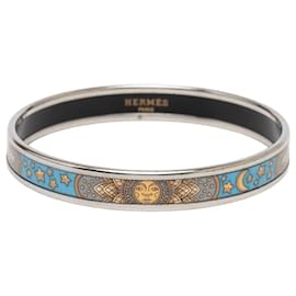 Hermès Blue Narrow Sun Moon Stars Enamel Bangle 65