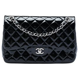 Chanel Black Jumbo Classic Patent Double Flap