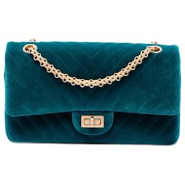 Chanel Blue Chevron Velvet Reissue 2.55 Double Flap 225