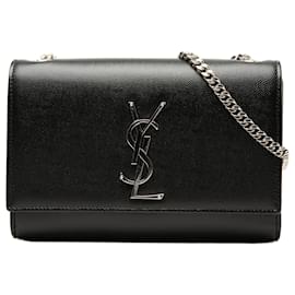 Borsa a tracolla Kate monogramma in pelle granulata nera di Saint Laurent
