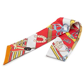 Foulard Twilly in seta Hermès Red Brides et Gris-Gris