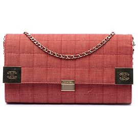 Chanel Red CC Choco Bar Denim Chain Flap