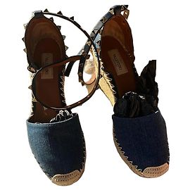 Valentino Garavani Rockstud Denim Keilabsatz Espadrilles