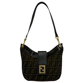 Borsa a tracolla in pelle e tela Zucca Fendi