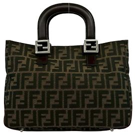 Bolso de mano en piel y lona Zucca Fendi