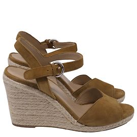 Sandalo con zeppa espadrille Prada con cinturino alla caviglia con fibbia in scamosciato marrone