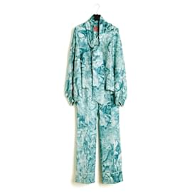 Autre Marque F.R.S. For Restless Sleepers L Ensemble FR40 Conjunto de Sarga de Seda Verde Azul UK12 US10