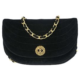 Chanel Vintage Crescent Flap Horizontal Quilted Velvet Medium